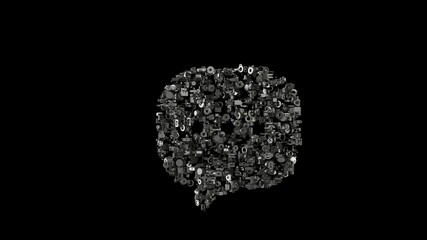 3d rendering mechanical parts in shape of symbol of rounded chat bubble isolated on black background