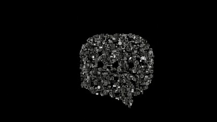 3d rendering mechanical parts in shape of symbol of rounded chat bubble isolated on black background