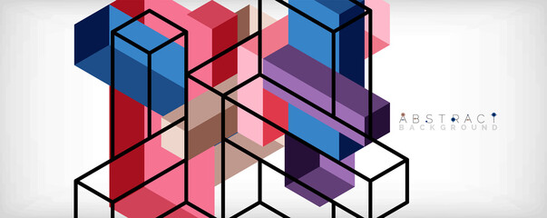 Abstract background. 3d cubes, cubic elements and blocks. Techno or business concept for wallpaper, banner, background, landing page