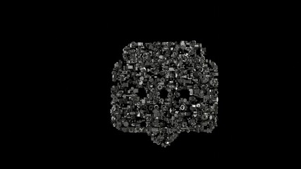 3d rendering mechanical parts in shape of symbol of two rounded chat bubbles isolated on black background