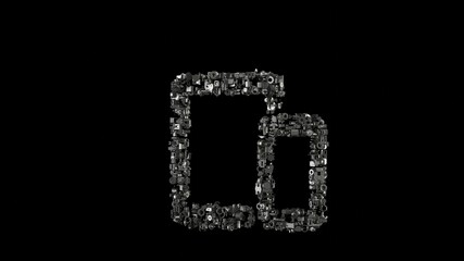 3d rendering mechanical parts in shape of symbol of devices isolated on black background