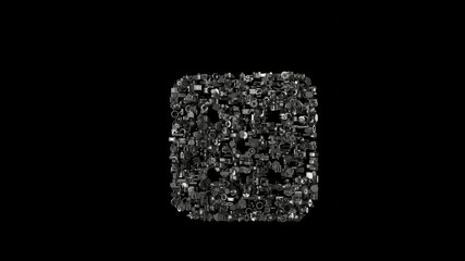 3d rendering mechanical parts in shape of symbol of dice five isolated on black background