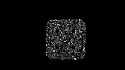 3d rendering mechanical parts in shape of symbol of dice four isolated on black background