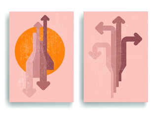 Obraz premium Modern poster with minimalist design elements . Retro lines in Boho style . Wall art , home deco . Vector abstract shape