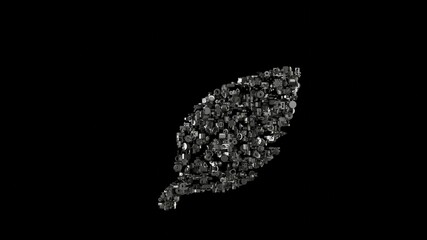 3d rendering mechanical parts in shape of symbol of feather isolated on black background