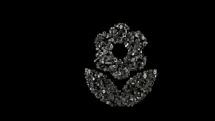 3d rendering mechanical parts in shape of symbol of flower isolated on black background