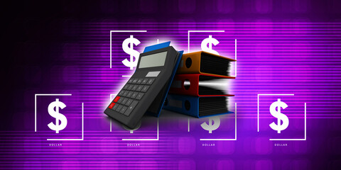 3d rendering office document Binder with calculator
