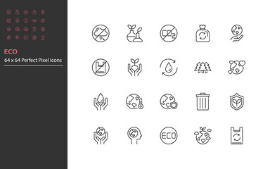 set of eco thin line icons, ecology, environment, clean energy