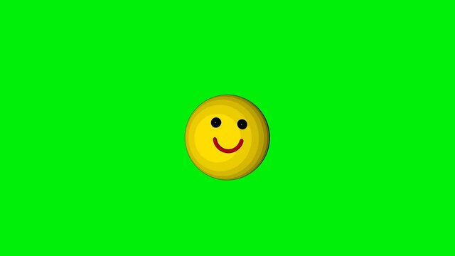 Animation of a smiling emoticon on a green background. 3D rendering. Emotion symbol. Chrome key. Green screen .