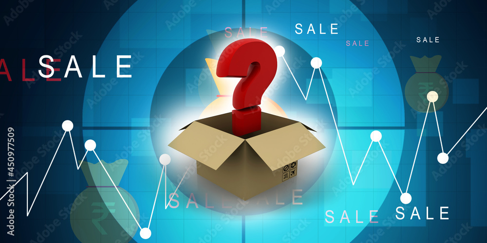 Poster 3d rendering question mark in card box