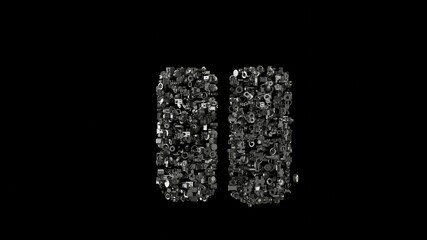 3d rendering mechanical parts in shape of symbol of pause isolated on black background