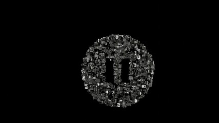 3d rendering mechanical parts in shape of symbol of pause circle isolated on black background