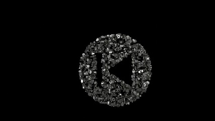 3d rendering mechanical parts in shape of symbol of previous isolated on black background