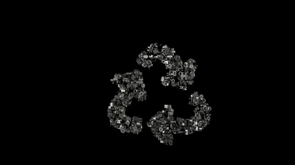 Fototapeta premium 3d rendering mechanical parts in shape of symbol of recycle isolated on black background