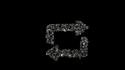 3d rendering mechanical parts in shape of symbol of repeat isolated on black background