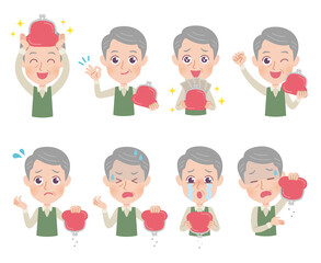 高齢者男性　財布　イラストセット