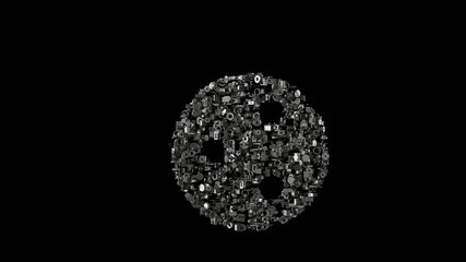 3d rendering mechanical parts in shape of symbol of share isolated on black background