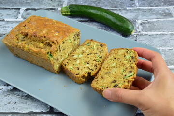Sliced gluten free walnut zucchini loaf bread 
