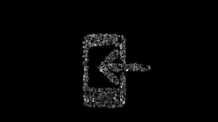 3d rendering mechanical parts in shape of symbol of smartphone isolated on black background