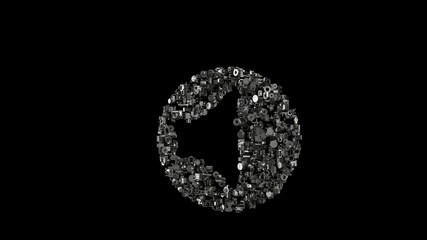 3d rendering mechanical parts in shape of symbol of speaker isolated on black background