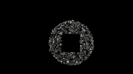 3d rendering mechanical parts in shape of symbol of stop isolated on black background