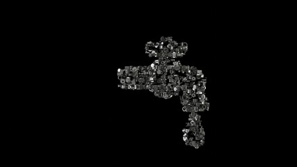 3d rendering mechanical parts in shape of symbol of tap isolated on black background