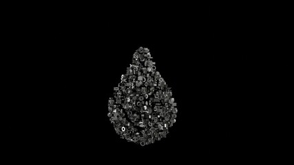3d rendering mechanical parts in shape of symbol of tint isolated on black background