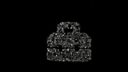 3d rendering mechanical parts in shape of symbol of toolbox isolated on black background