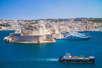 Fort St. Angelo seen in Valletta, Malta
