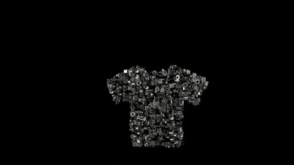 3d rendering mechanical parts in shape of symbol of t-shirt isolated on black background