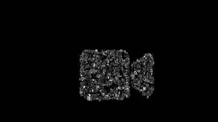 3d rendering mechanical parts in shape of symbol of video isolated on black background