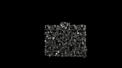 Fototapeta premium 3d rendering mechanical parts in shape of symbol of wallet isolated on black background