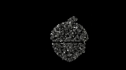 3d rendering mechanical parts in shape of symbol of acorn isolated on black background