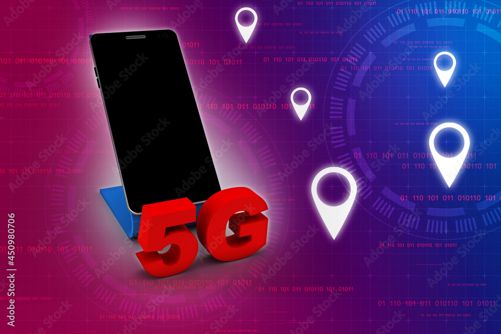 Poster 3d rendering 5g network mobile with data