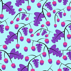 Multicolored acorns pattern. Flat vector illustration.