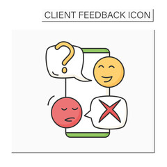 Mobile client communication color icon. Smartphone and user dialogue. Online marketing and social media audience negative feedback management. Isolated vector illustration