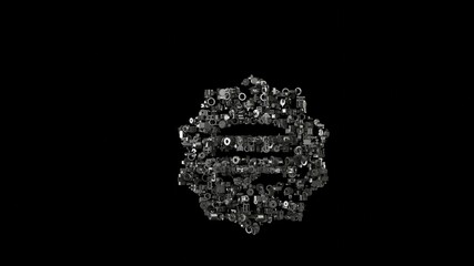 3d rendering mechanical parts in shape of symbol of burger isolated on black background