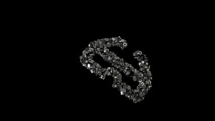 3d rendering mechanical parts in shape of symbol of cinema 3d glasses isolated on black background