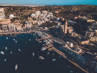 Marsascala Harbor by drone in Marsascala, Malta