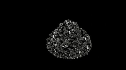 3d rendering mechanical parts in shape of symbol of dumpling isolated on black background