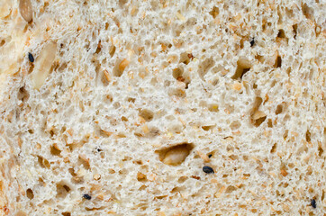 Closed up whole wheat bread texture background. For healthy or carbohydrate food concept