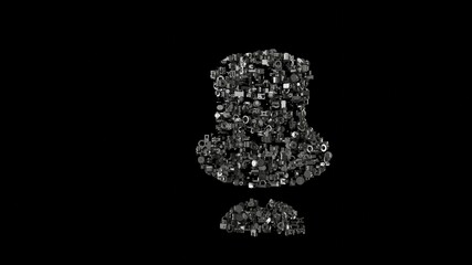 3d rendering mechanical parts in shape of symbol of gentleman isolated on black background