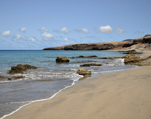 Beautiful wild beach, Las Coloradas, coast of Jandia, Fuerteventura, Canary Islands, Spain
