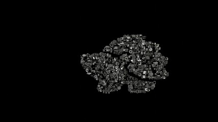 3d rendering mechanical parts in shape of symbol of hedgehog isolated on black background