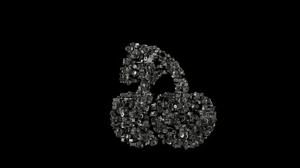 3d rendering mechanical parts in shape of symbol of cherry fruit isolated on black background