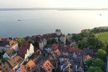 Aerial shot of the city of Meersburg at Lake Constance, Germany
