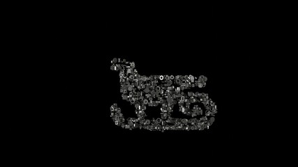 3d rendering mechanical parts in shape of symbol of Christmas sled isolated on black background