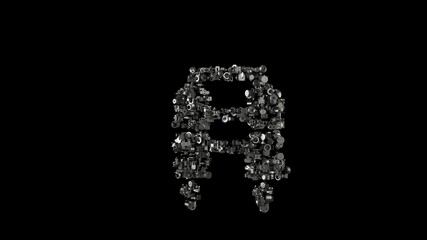 3d rendering mechanical parts in shape of symbol of jet pack isolated on black background