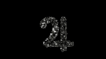 3d rendering mechanical parts in shape of symbol of Jupiter symbol isolated on black background