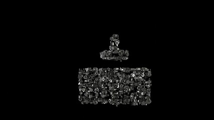 3d rendering mechanical parts in shape of symbol of kitchen furniture isolated on black background